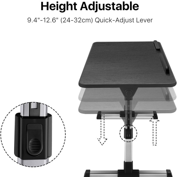 Folding Laptop tray Black, Adjustable Angle & Rise Portable for Sofa Bed desk - Picture 3 of 8
